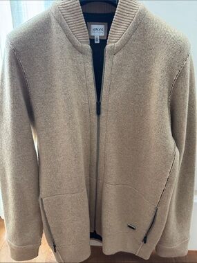 Armani Collezioni Men's Zip-Up Sweater in Camel/Tan